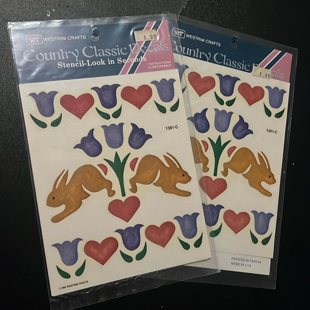 Westrim Crafts Country Classic Decals tulips hearts rabbits Vintage 2pks 1984